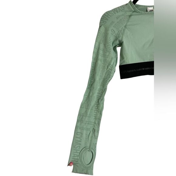 Gymshark Sage Green Vision Activewear Long Sleeve Crop Top Women’s Sz Small NWT - Picture 8 of 8